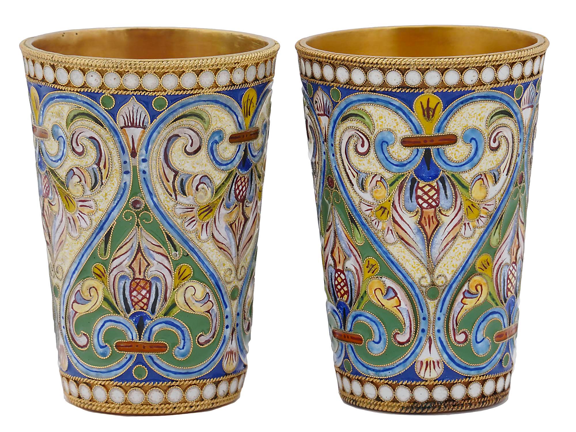 RUSSIAN SILVER GILT CLOISONNE ENAMEL SHOT CUPS PIC-2